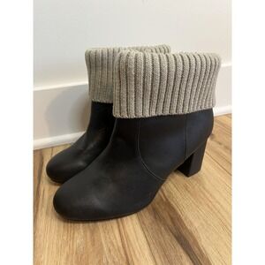 Torrid Boots 11W Black Leather Ankle Booties Sweater Knit Cuff Chic Minimalist